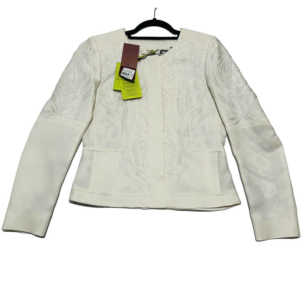 ETRO 44 US/8 Milano Jacket White Silk Lined embroidered Button Front NWT $3550